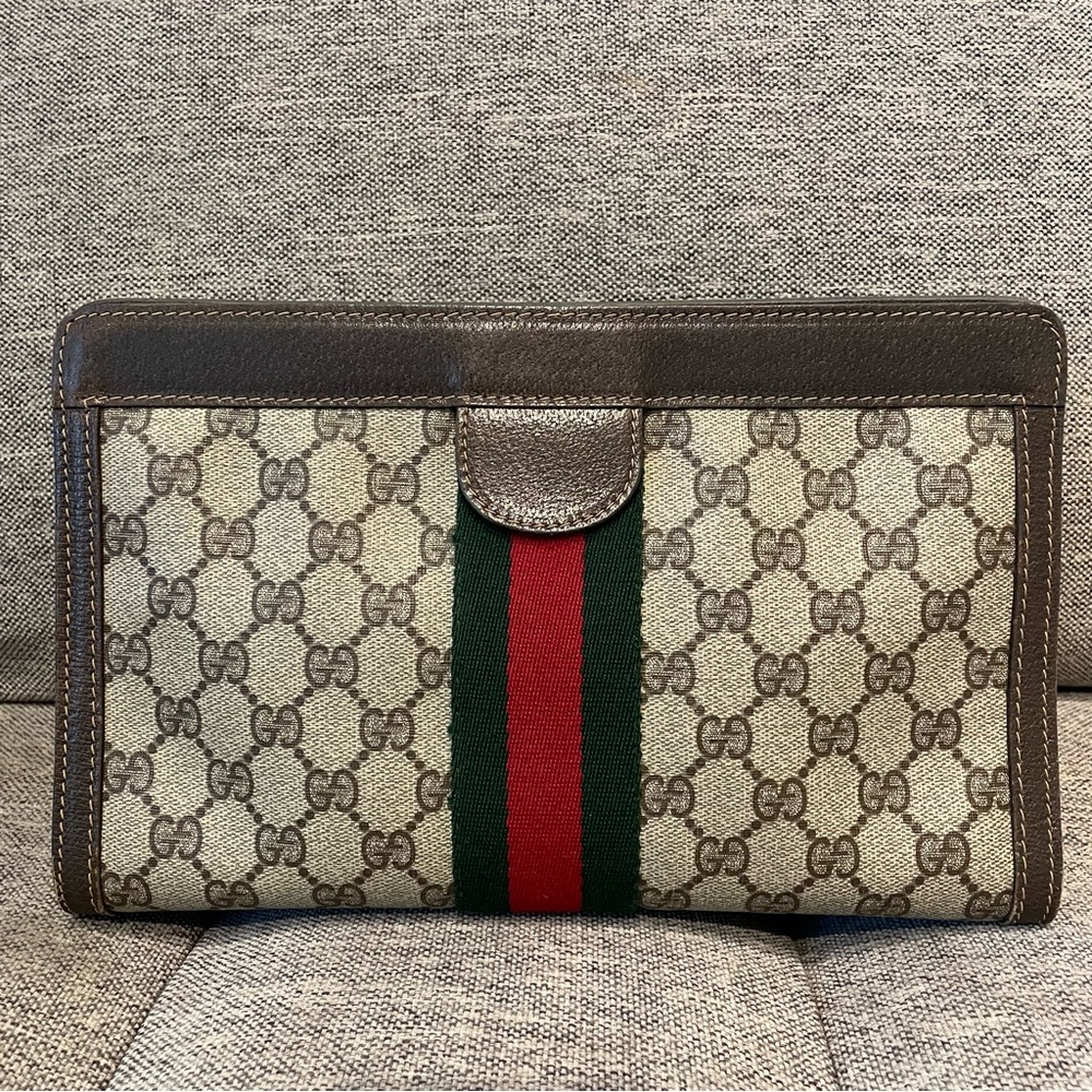 ♦️SOLD♦️GUCCI Ophidia Sherry Web GG monogram supreme Clutch - Picture 14 of 15